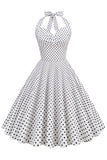 halter nakke blå polka prikker vintage kjole med ryggløs