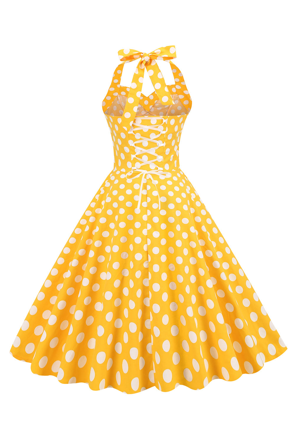 halter nakke blå polka prikker vintage kjole med ryggløs