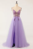 lilla beaded tulle lang ballkjole