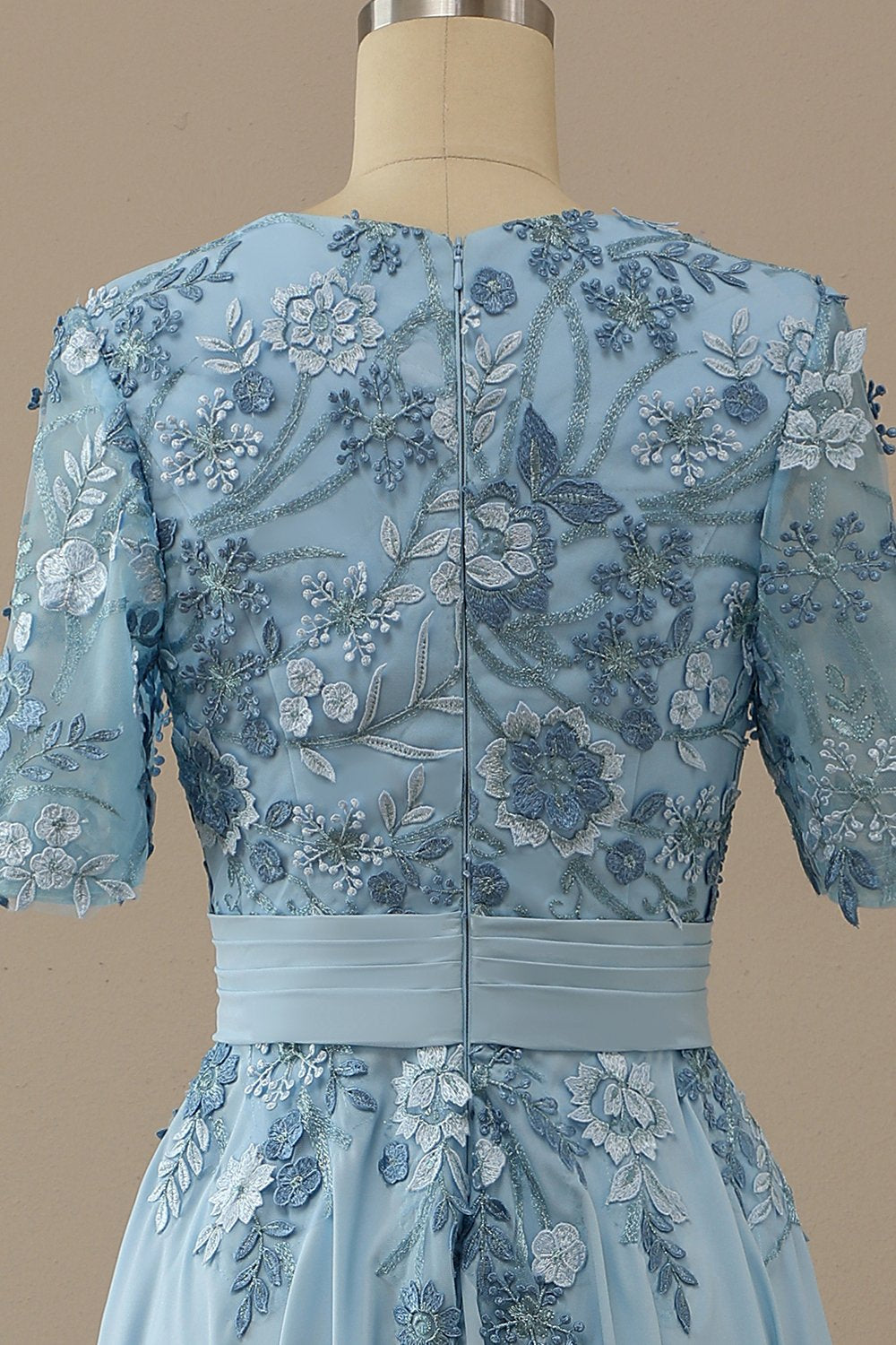 V Neck Blå Mother of Bride Dress med appliques