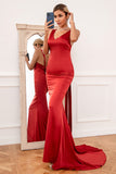 havfrue V nakke rust rød lang brudepike kjole