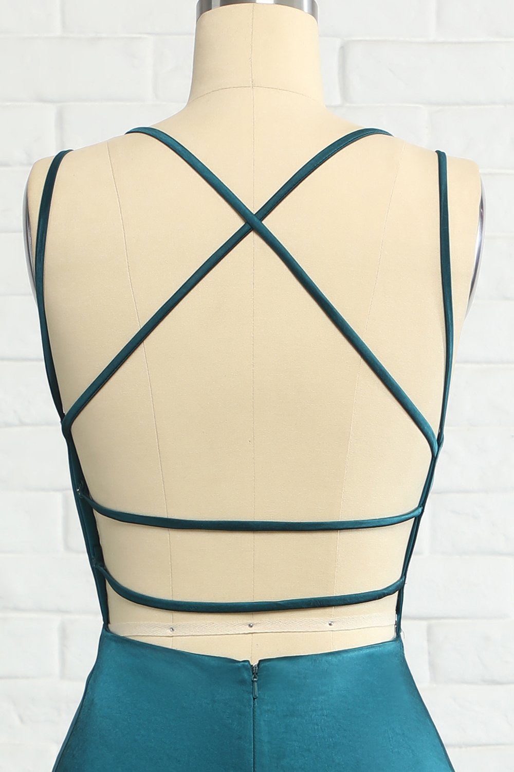 påfugl blå havfrue ryggløs lang ballkjole