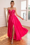 Fuchsia Strapless Prom Kjole med Slit