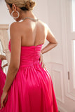 Fuchsia Strapless Prom Kjole med Slit