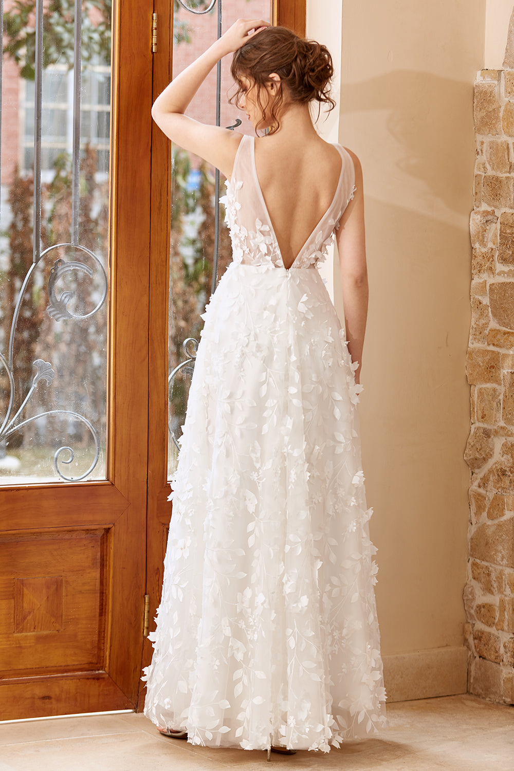 Hvit Appliques Tulle Brudekjole