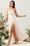 Rosa havfrue Chiffon Long brudepike kjole med Slit