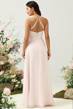 Rosa havfrue Chiffon Long brudepike kjole med Slit
