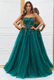 Sparkly Dark Green Tylle Long Prom Dress med Appliques