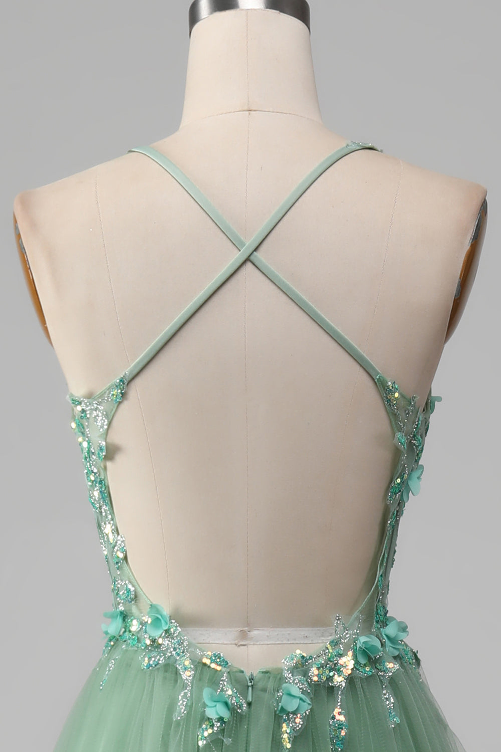 Sparkly Green A-line spaghetti stropper korsett ballkjole med applikasjoner