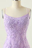 lilla backless bodycon homecoming kjole med appliques