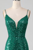 Sparkly Dark Green Beaded Sequins Long Prom Dress med Slit