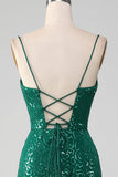 Sparkly Dark Green Beaded Sequins Long Prom Dress med Slit