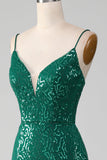 Sparkly Dark Green Beaded Sequins Long Prom Dress med Slit