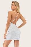 sølv paljett bodycon cocktail kjole