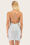 sølv paljett bodycon cocktail kjole