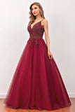 burgunder beaded lang prom kjole