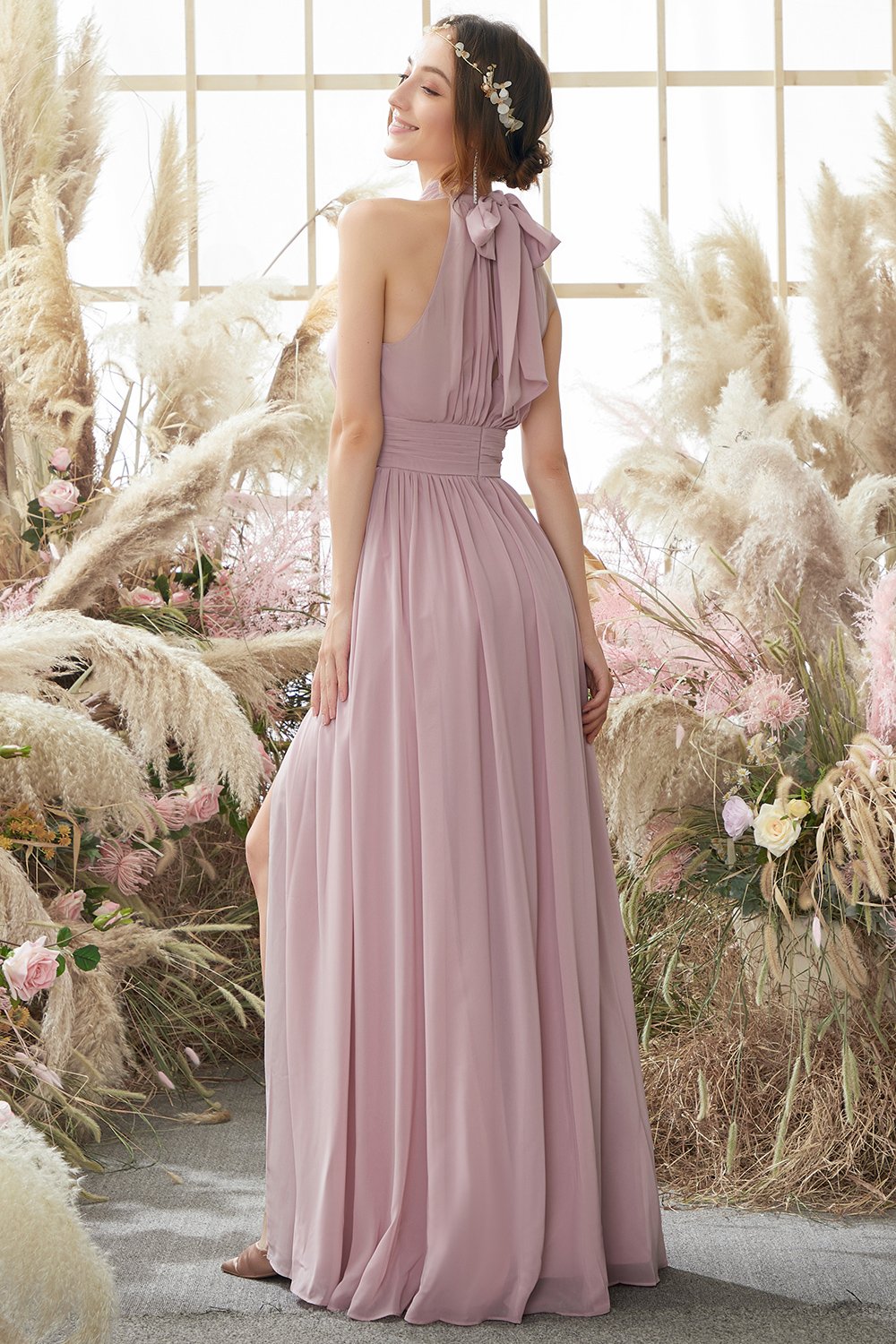 grime plissert chiffon brudepike kjole