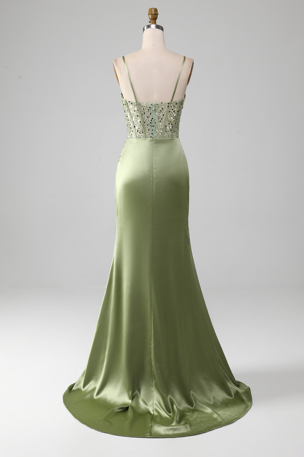 Sage Green Sweetheart Neck Spaghetti stropper Satin plissert havfrue korsett Prom kjole