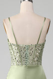 Sage Green Sweetheart Neck Spaghetti stropper Satin plissert havfrue korsett Prom kjole