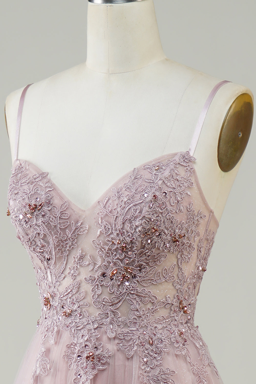 Sparkly Blush A-Line Tylle Long Prom Dress med blonder