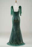 Sparkly Dark Green Mermaid Sequin Long Prom Dress med Slit