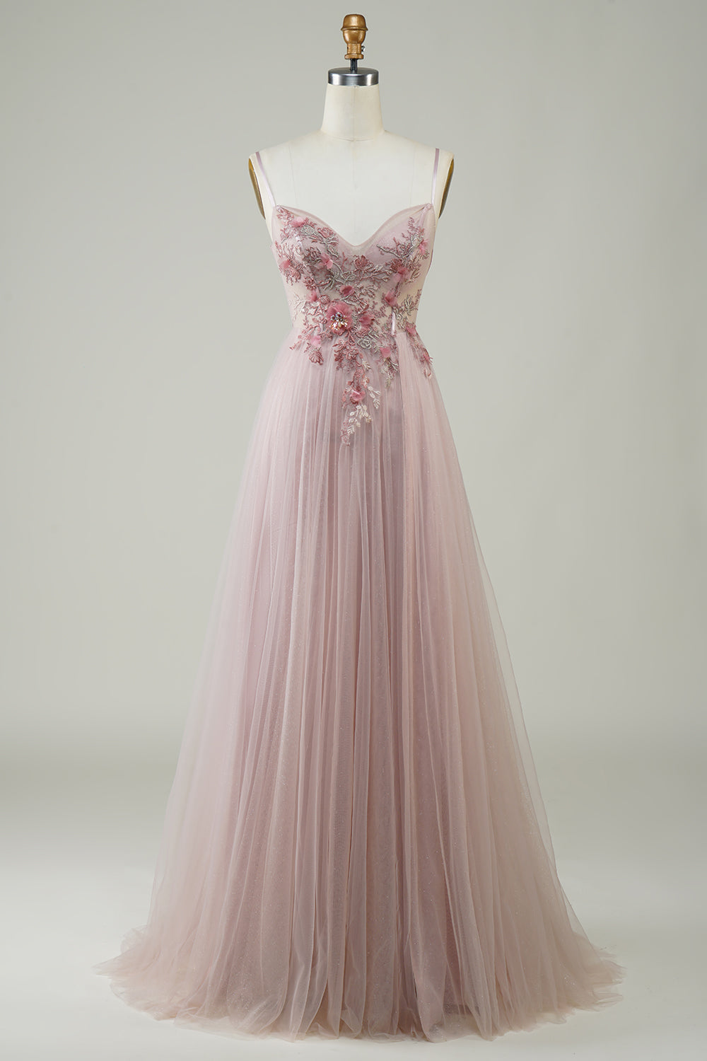Blush korsett A-Line Long Prom kjole med blomster
