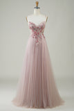 Blush korsett A-Line Long Prom kjole med blomster