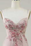 Blush korsett A-Line Long Prom kjole med blomster
