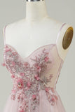 Blush korsett A-Line Long Prom kjole med blomster