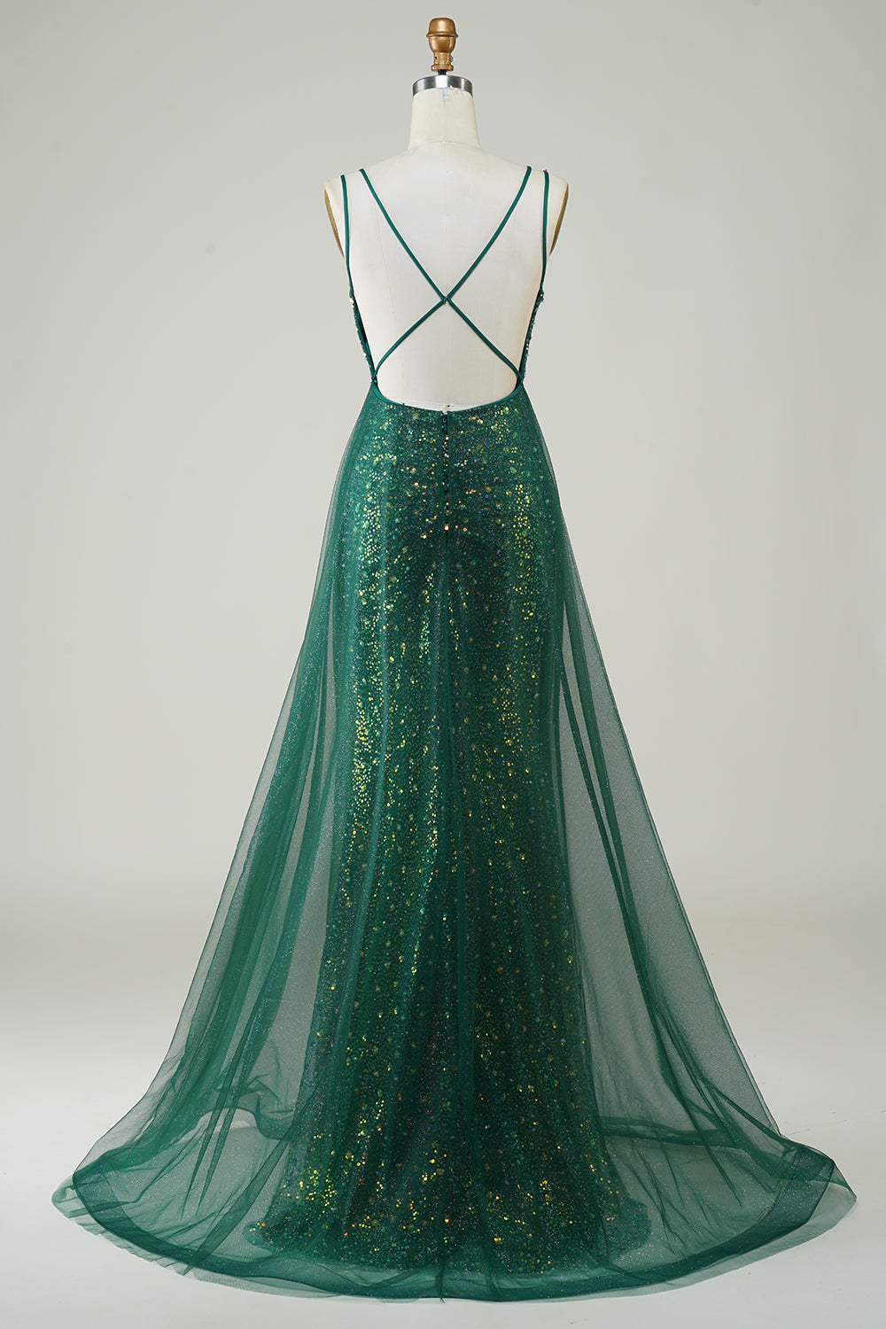 Sparkly Dark Green Beaded Long Prom Dress