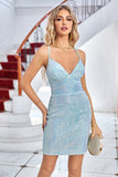 Lyseblå Sparkly Tight Homecoming Dress med snørerygg