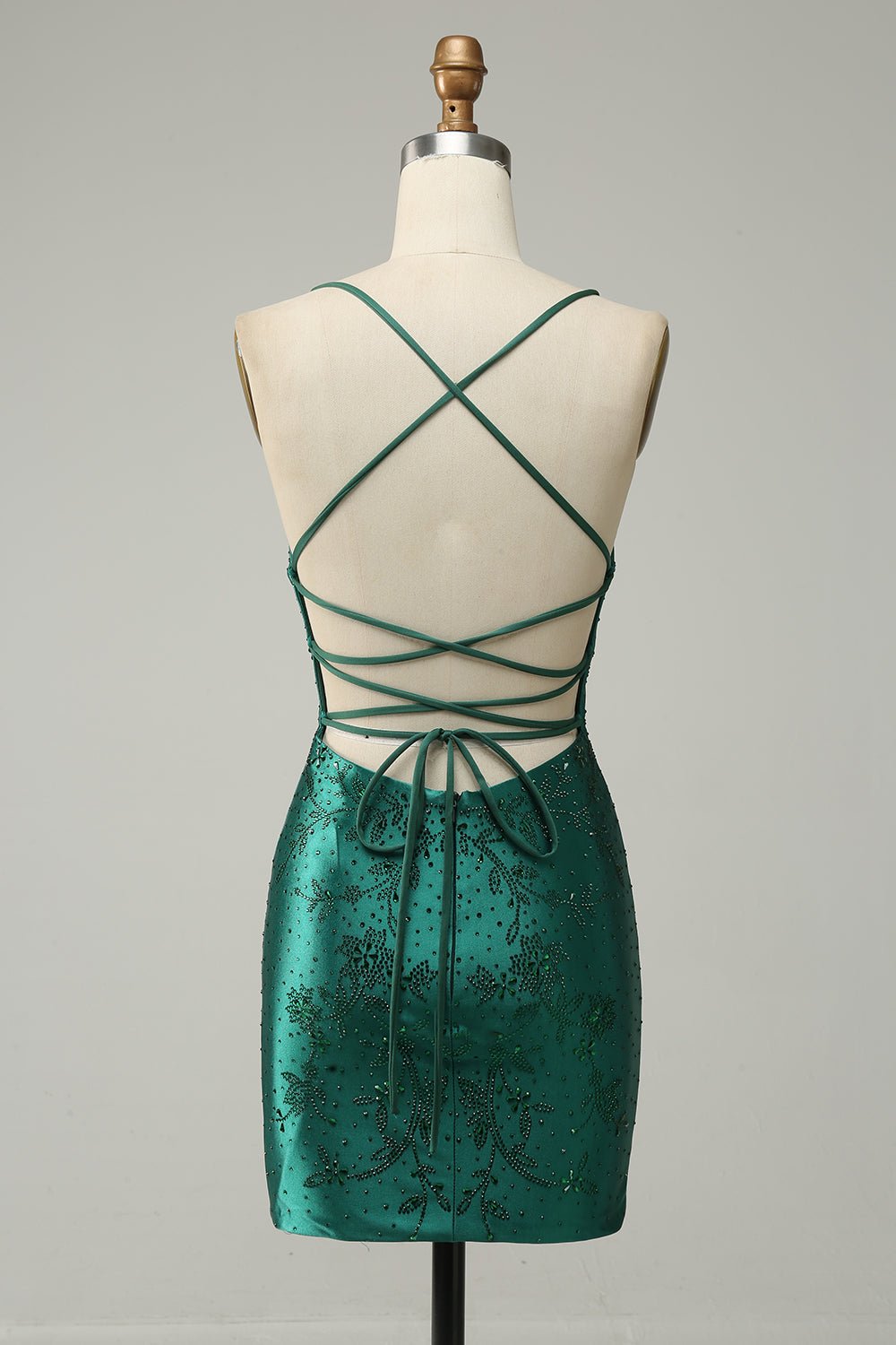 Mørkegrønn Beaded Bodycon Prom kjole med Criss Cross Back
