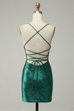 Mørkegrønn Beaded Bodycon Prom kjole med Criss Cross Back