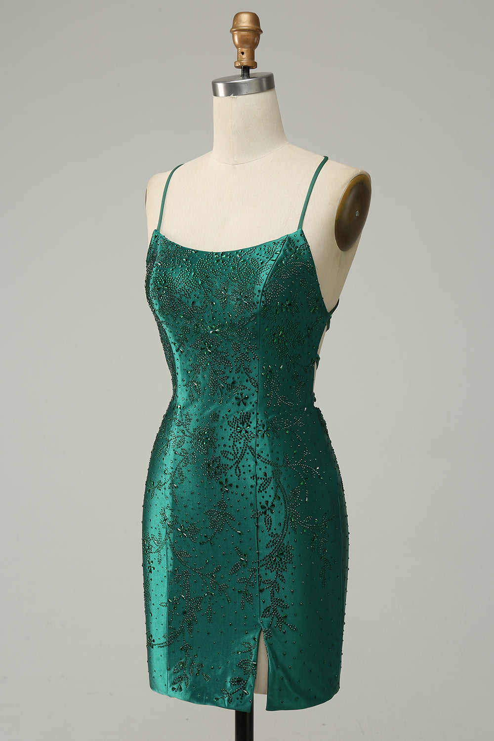 Mørkegrønn Beaded Bodycon Prom kjole med Criss Cross Back