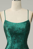 Mørkegrønn Beaded Bodycon Prom kjole med Criss Cross Back