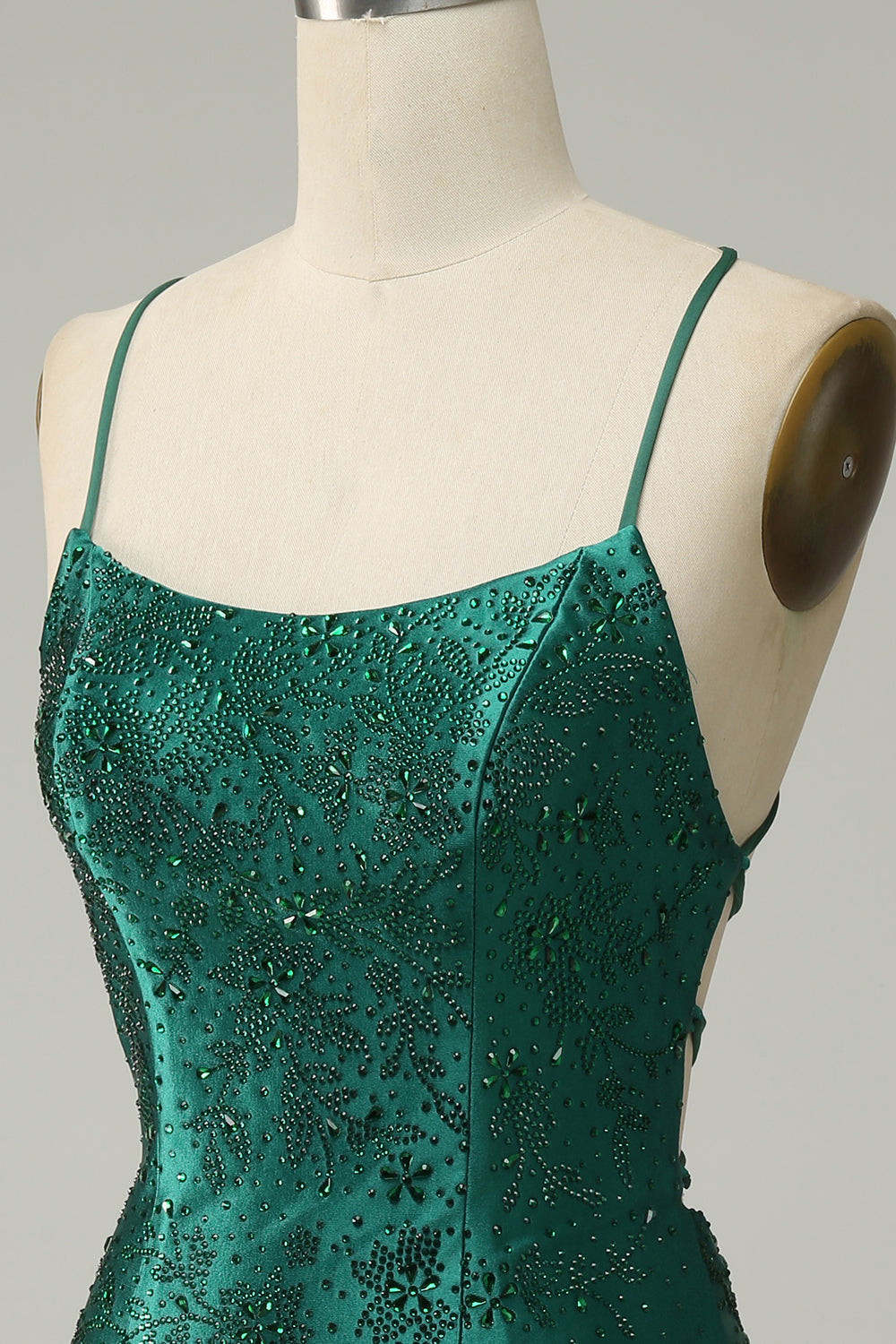 Mørkegrønn Beaded Bodycon Prom kjole med Criss Cross Back