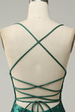 Mørkegrønn Beaded Bodycon Prom kjole med Criss Cross Back