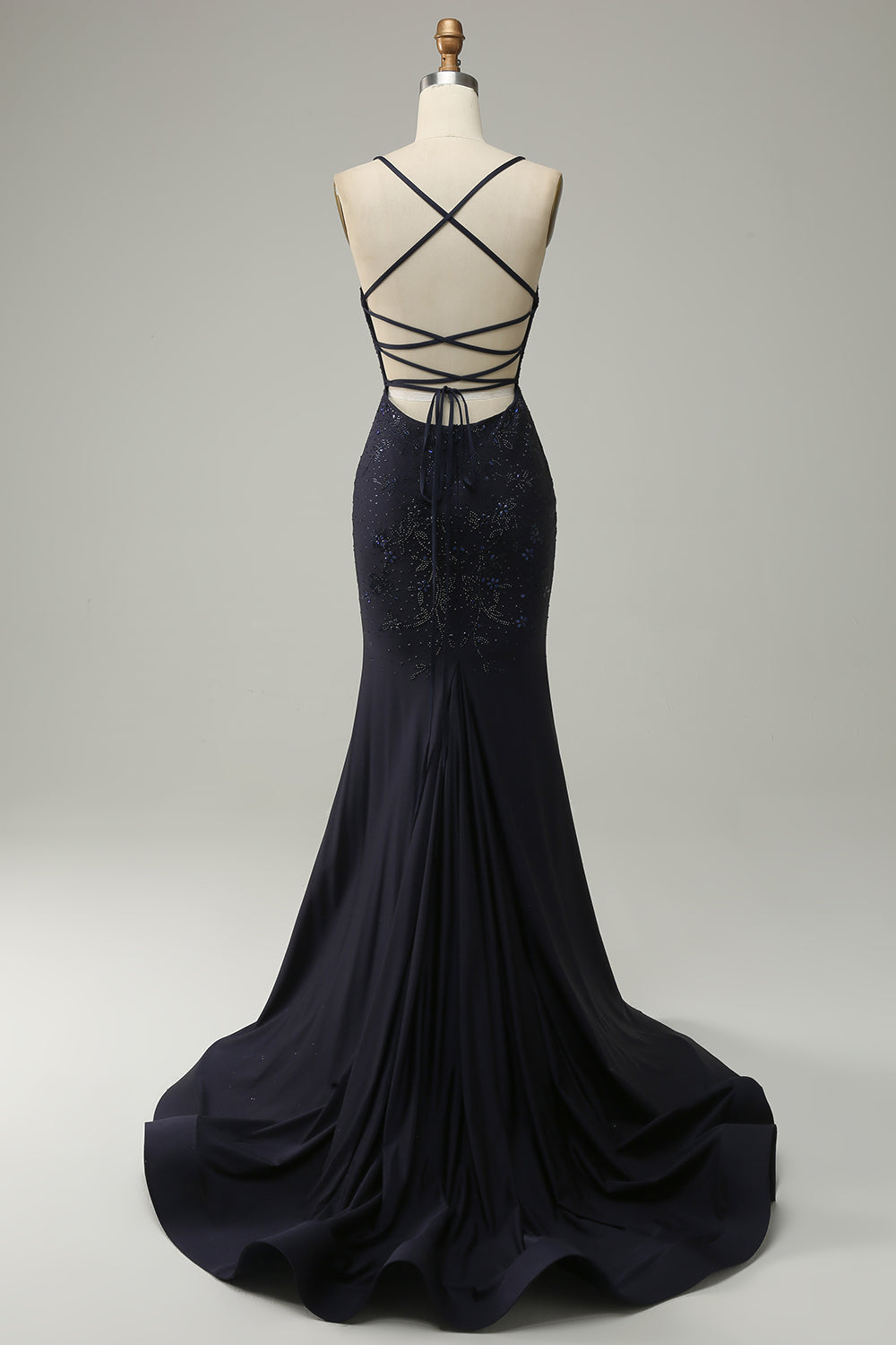 Navy Strapless Sweetheart Beaded Prom Kjole med Split