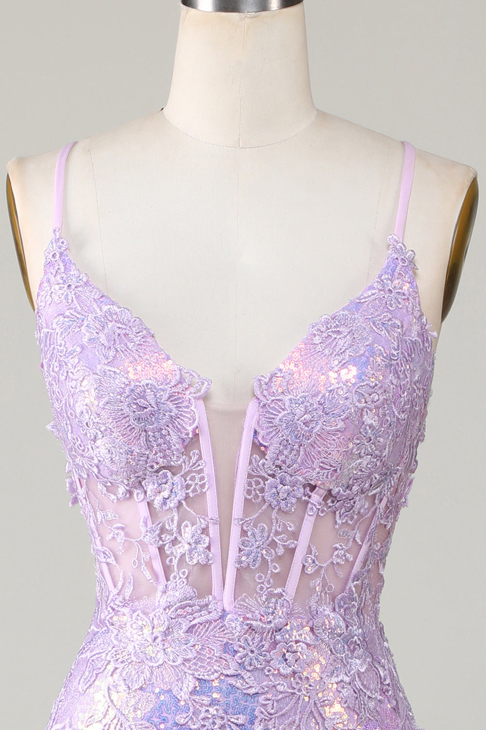 Sparkly Mermaid Spaghetti stropper Lilla korsett Prom kjole med Slit