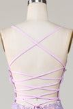 Sparkly Mermaid Spaghetti stropper Lilla korsett Prom kjole med Slit