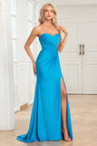 Mermaid Sweetheart Blue Long Prom kjole med delt front