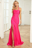 Havfrue Halter Neck Fuchsia Long Prom Kjole med Split Front