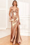 Golden Ruffles korsett Prom kjole med Slit