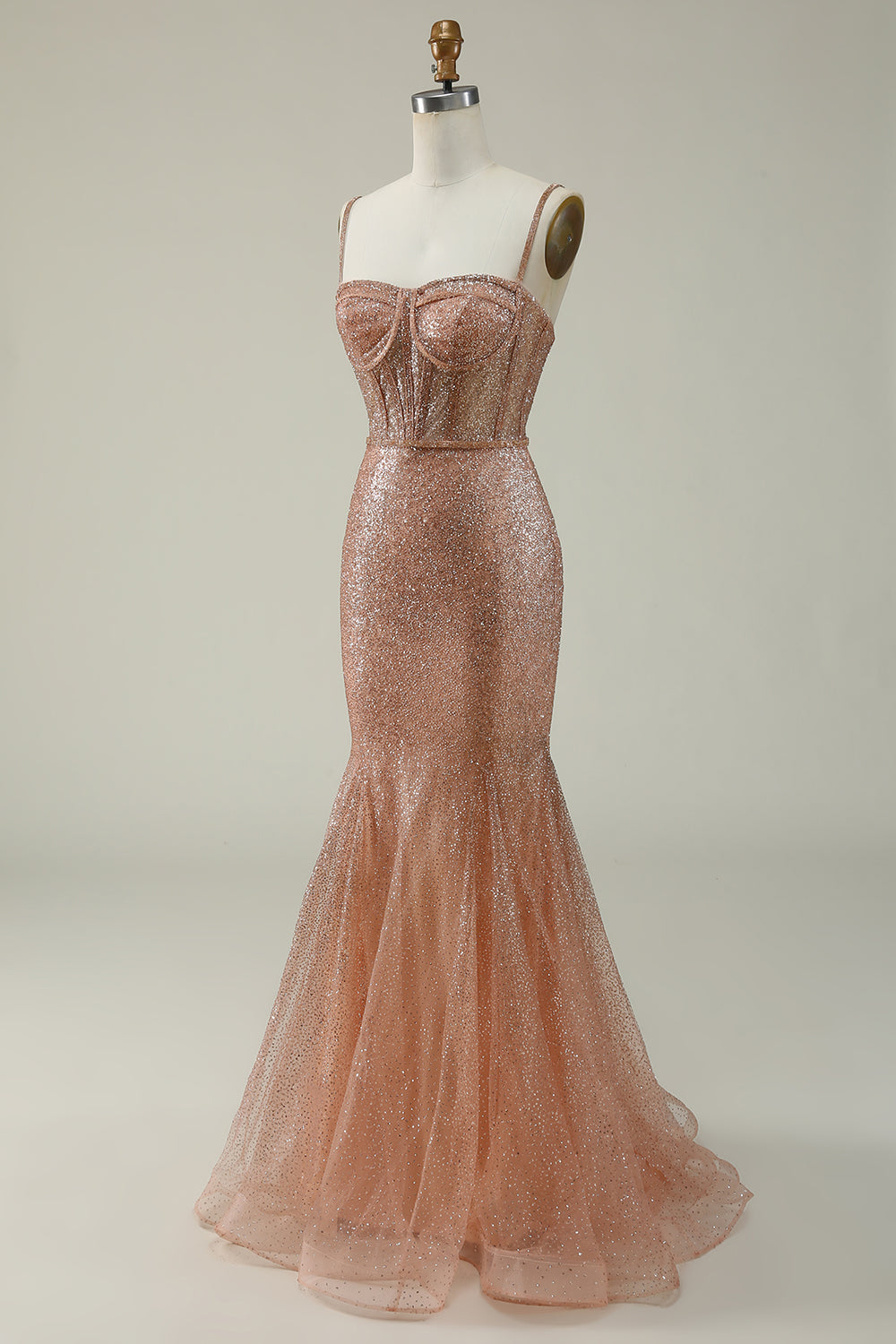 Havfrue Spaghetti stropper Blush paljetter Long Prom Dress