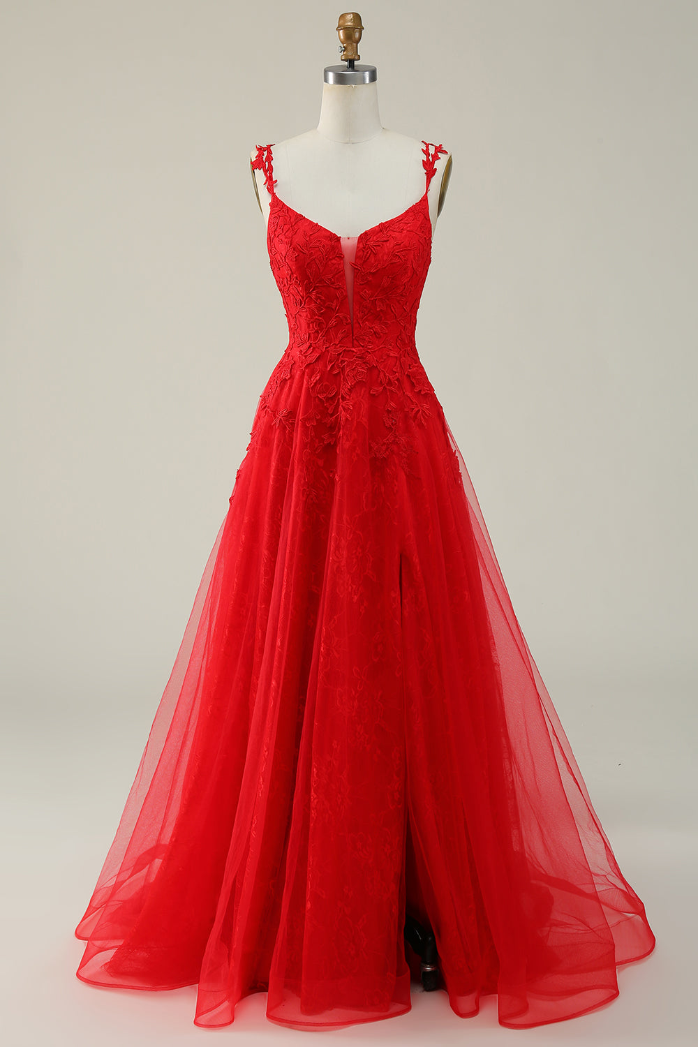 A Line Spaghetti Straps Dark Green Long Prom kjole med Appliques