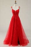 A Line Spaghetti Straps Dark Green Long Prom kjole med Appliques