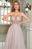 Sparkly Blush Beaded A-Line lang formell kjole