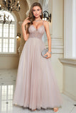 Sparkly Blush Beaded A-Line lang formell kjole