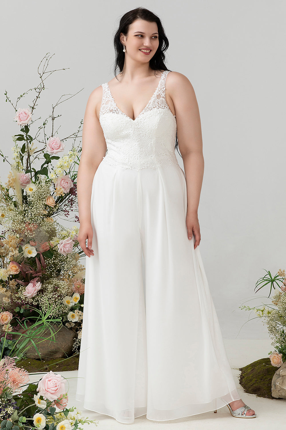 Ivory Lace &; Chiffon jumpsuit til bryllup