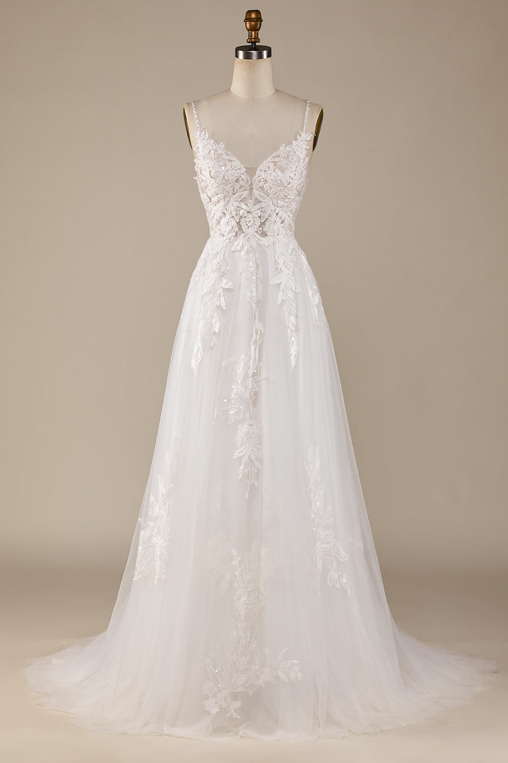 Ivory A-Line Tylle Criss-Cross stropper Tilbake brudekjole